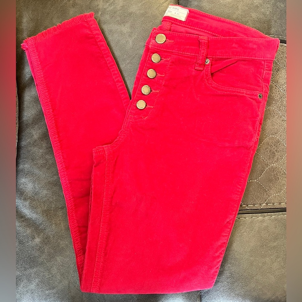 Free People High Rise Corduroy Skinny Pants(Raspberry)